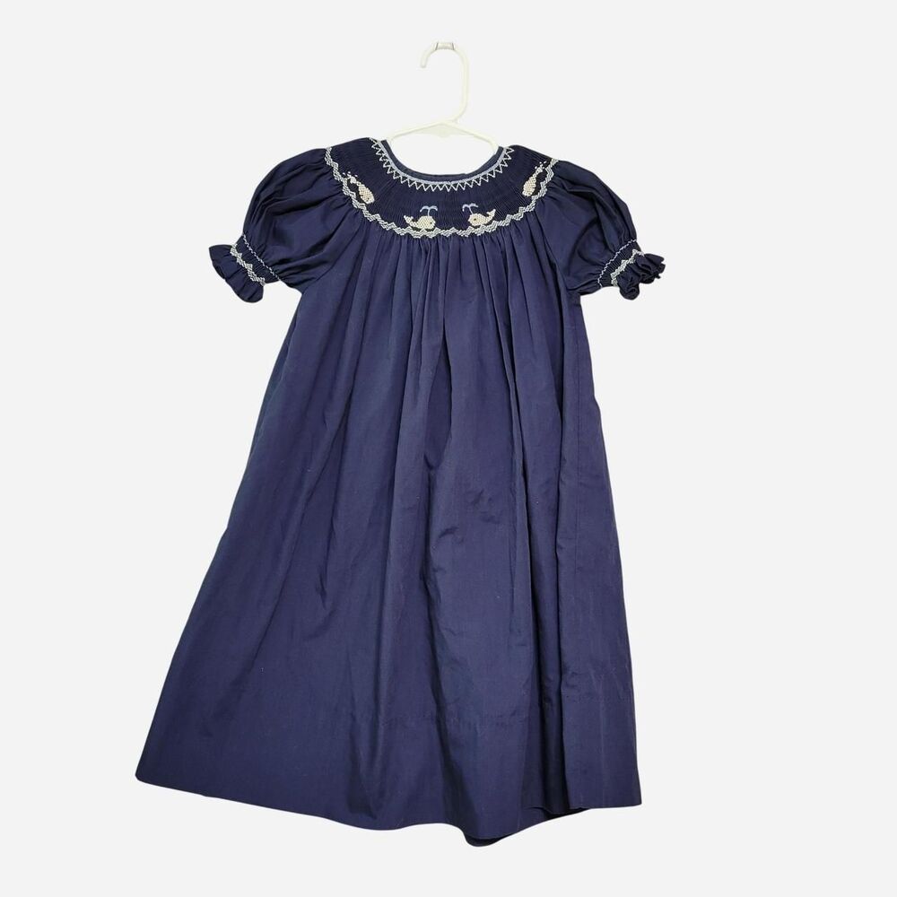 VTG 90 Y2K Sweet Angela Nautical Smocked Whale Dress 3T Like New Coastal Cottage